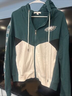 Women's Philadelphia Eagles Green & White Full-Zip Team Hoodie Jacket